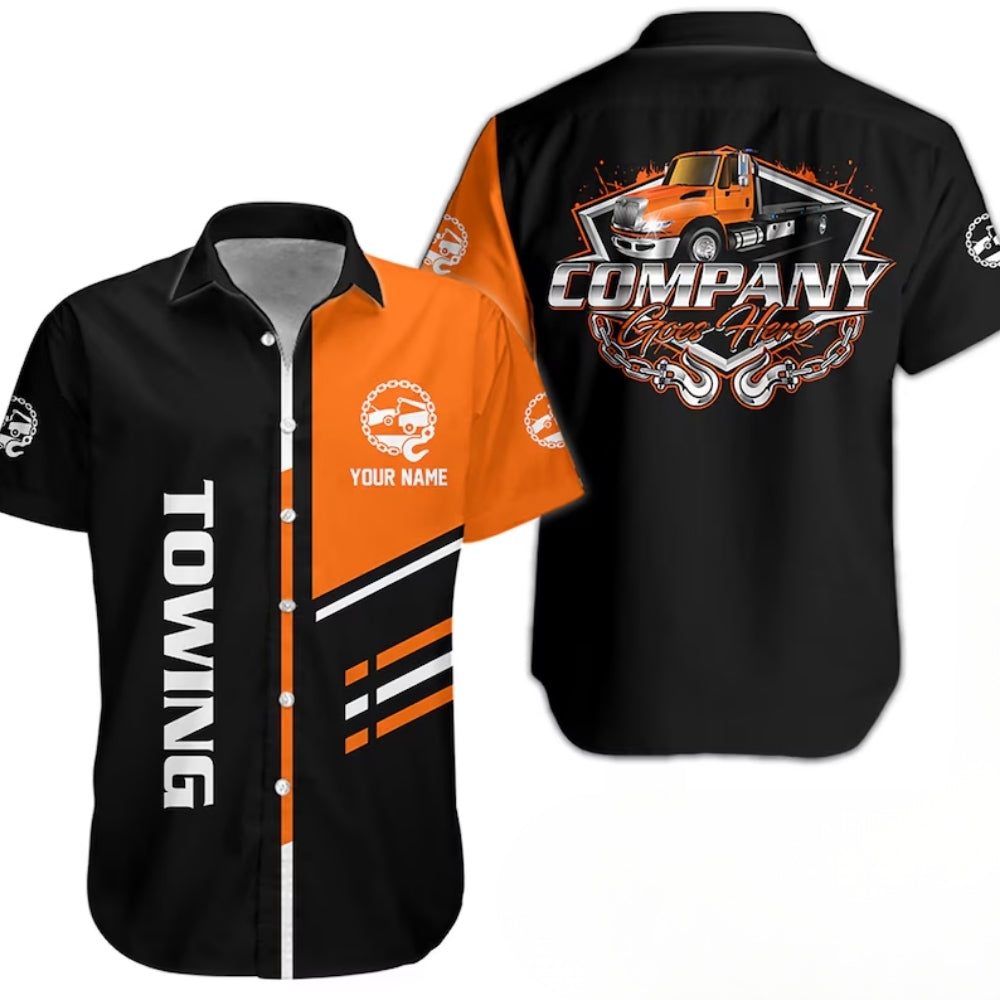 Personalized Towing Work Hawaiian Shirt For Men, Custom Tow Mechanic Uniform Shirts HE0253