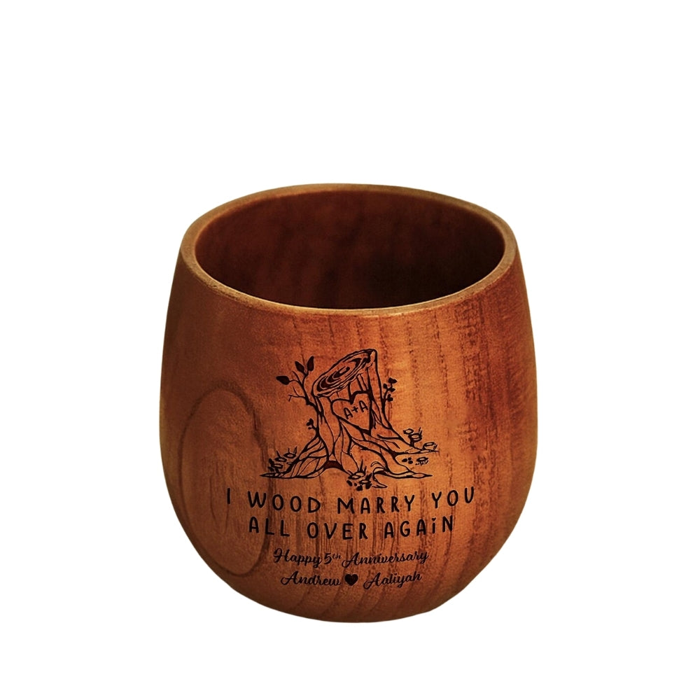 Custom I Wood Marry You All Over Again 5th Wedding Anniversary Wooden Whiskey Glass, Custom 5th Anniversary Wooden Whiskey Glass WD0048