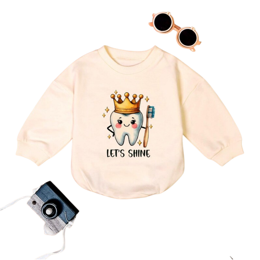 Let's Shine Tooth Baby Romper Sweatshirt, Dentist Baby Romper Sweater BB0480