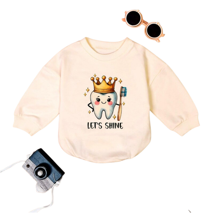 Let's Shine Tooth Baby Romper Sweatshirt, Dentist Baby Romper Sweater BB0480