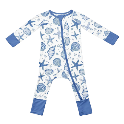 Pink Coastal Seashell Baby Convertible Zipper Romper. Ocean Baby Romper Convertible BB0835