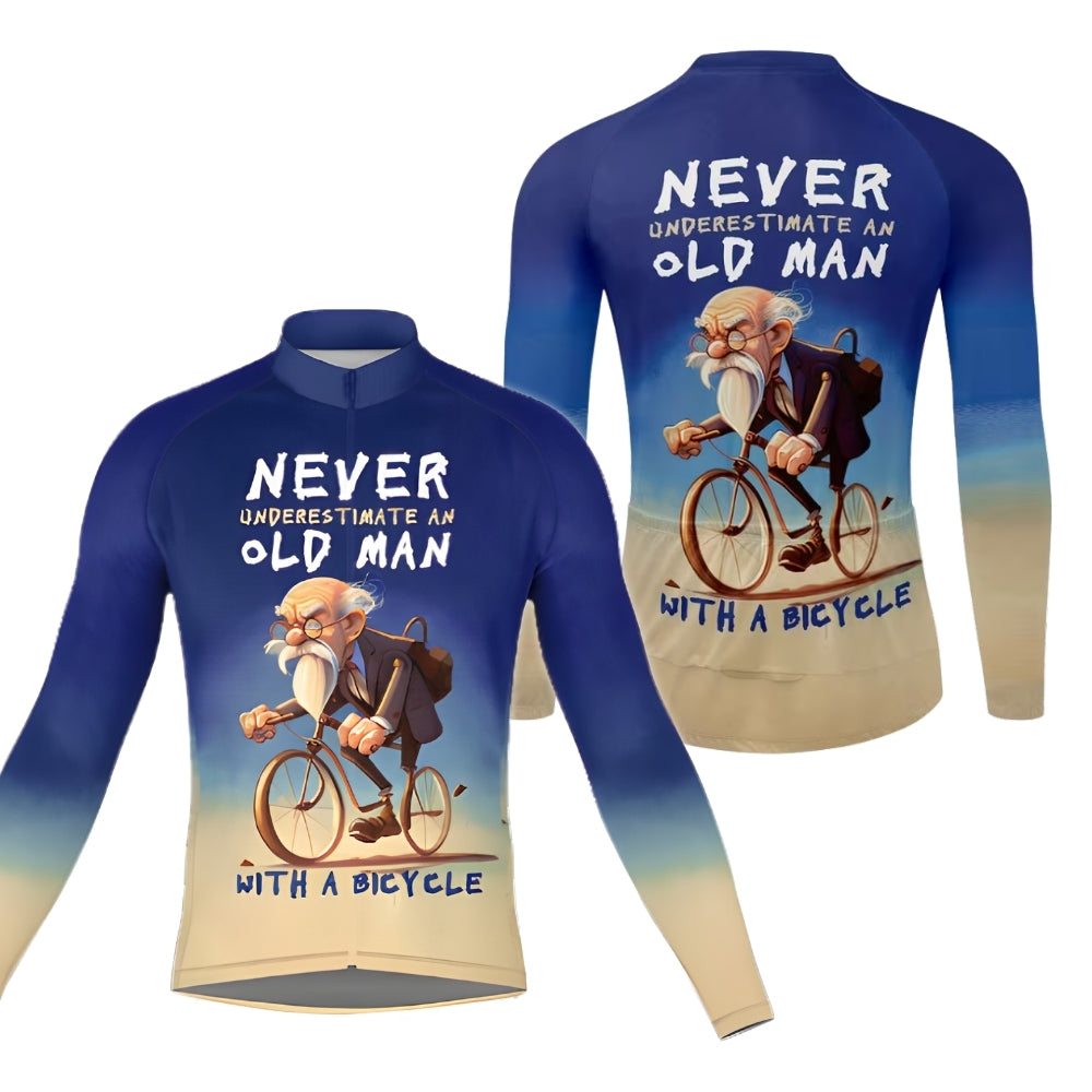 Never Underestimate An Old Man With A Bicycle Long Sleeve Men's Jersey, Funny Cycling Jersey For Mens CZ0068