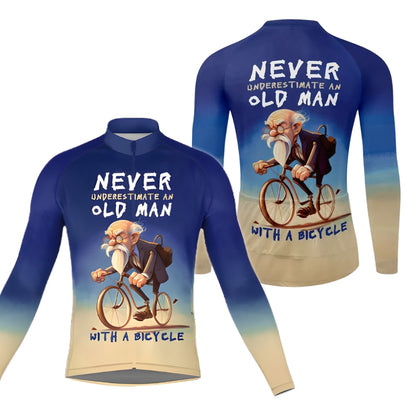 Never Underestimate An Old Man With A Bicycle Long Sleeve Men's Jersey, Funny Cycling Jersey For Mens CZ0068