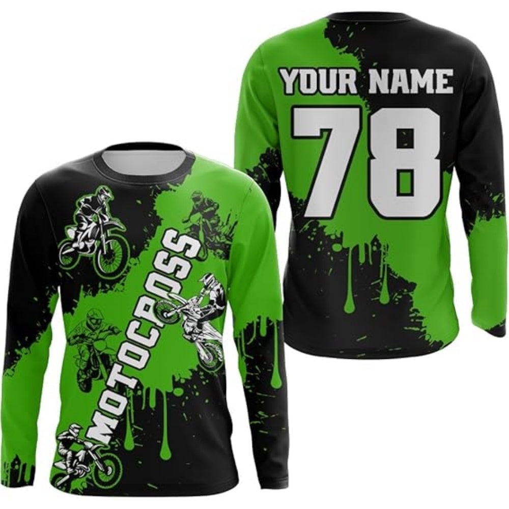 Custom Motocross Black And White Long Sleeve Jersey For Men, Custom MX Racing Jersey MZ0027