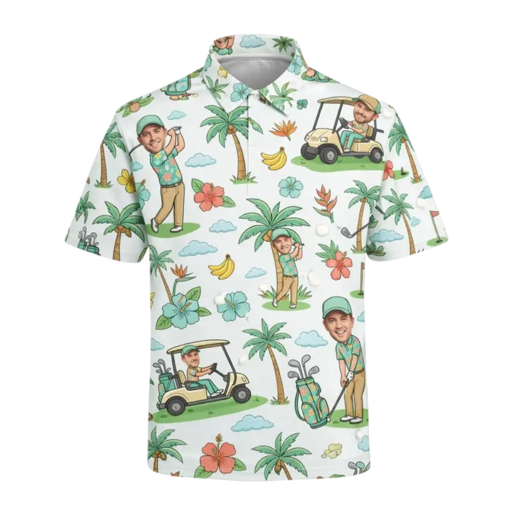 Custom Funny Face Tropical Golf Polo Shirt For Men, Custom Funny Photo Golf Shirts GE0334