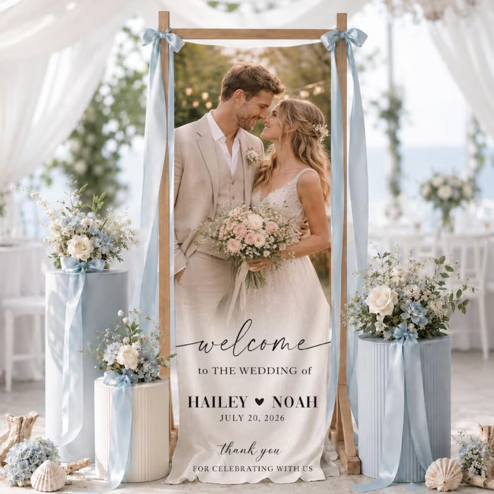 Custom Photo Wedding Fabric Welcome Banner, Personalized Picture Wedding Welcome Sign WD0925