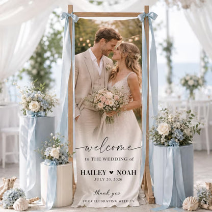 Custom Photo Wedding Fabric Welcome Banner, Personalized Picture Wedding Welcome Sign WD0925