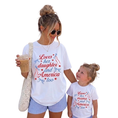Loves Her Daughter And America Too Loves Her Mama and America Too Matching T Shirt, Mommy And Me Matching 4th Of July Shirts ET0986