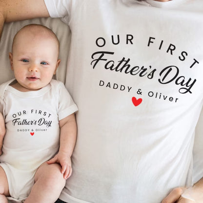 Our First Father's Day Custom Matching Daddy And Me T Shirts, Custom 1st Father Day Family Shirts ET0303
