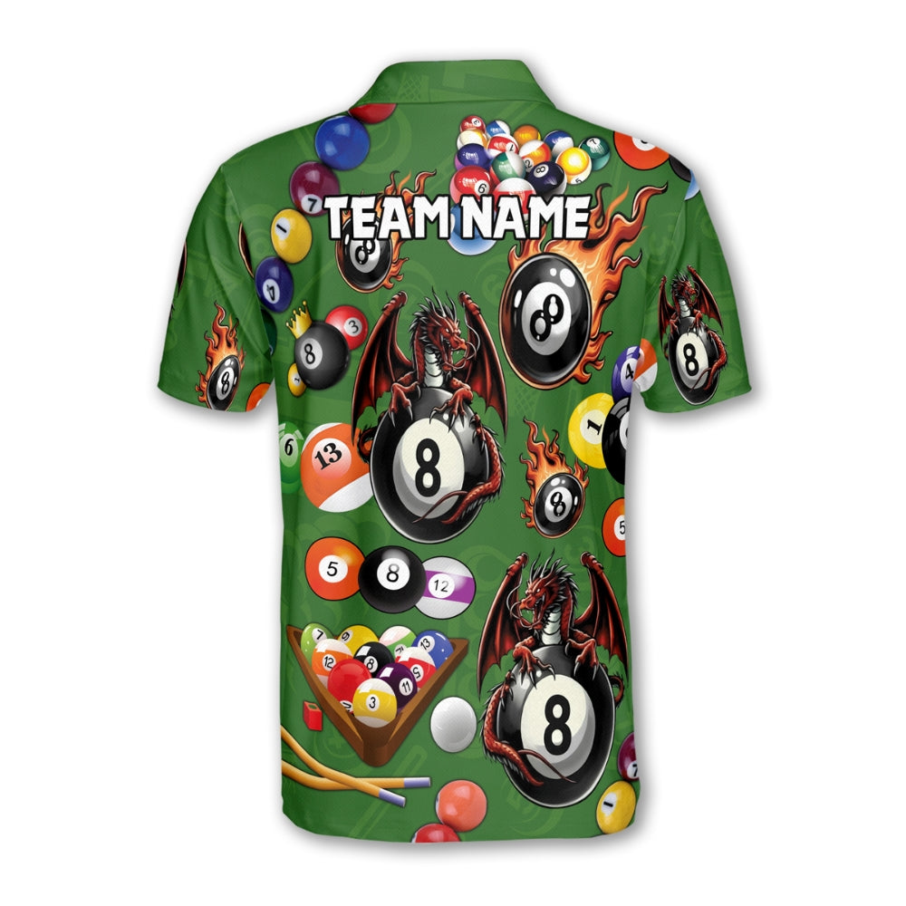 Custom Fly Dragon Flame 8 Ball Billiard Men Polo Shirt, Custom Dragon Billiard Shirts For Team BIZ0219