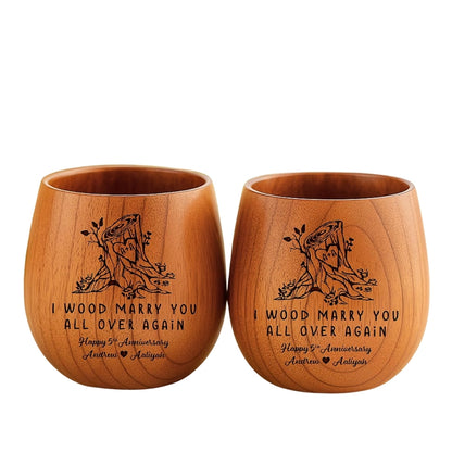 Custom I Wood Marry You All Over Again 5th Wedding Anniversary Wooden Whiskey Glass, Custom 5th Anniversary Wooden Whiskey Glass WD0048