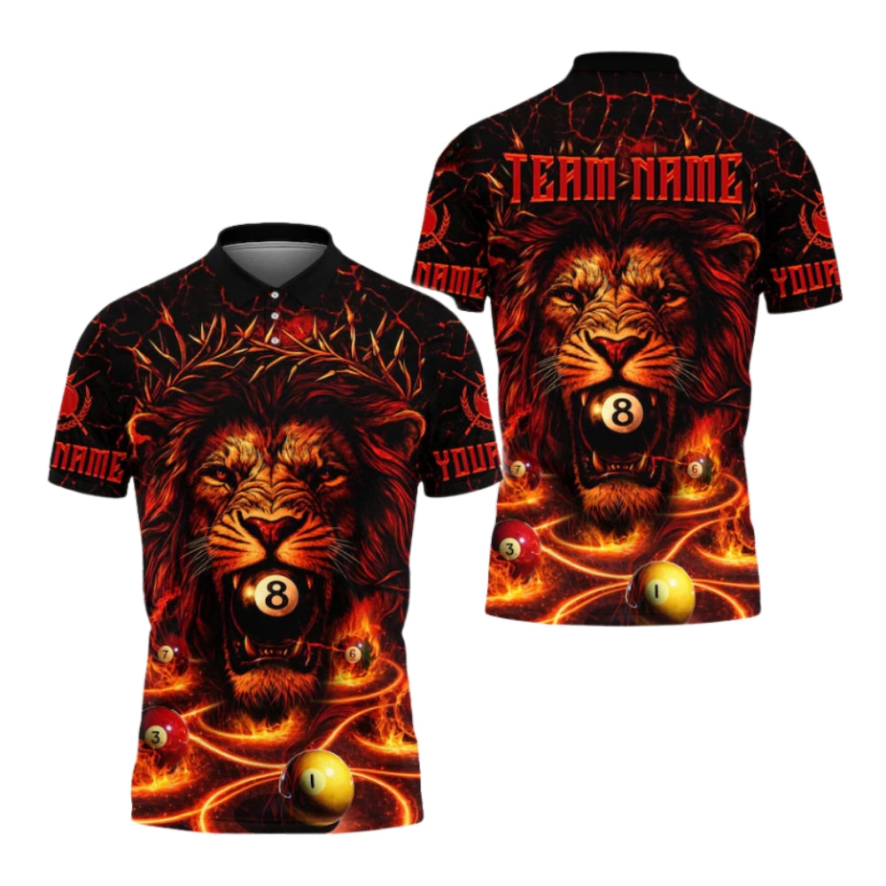Custom Lion 8 Ball Billiard Polo Shirt For Men, Custom Lion Billiard Team Shirts BIE0048