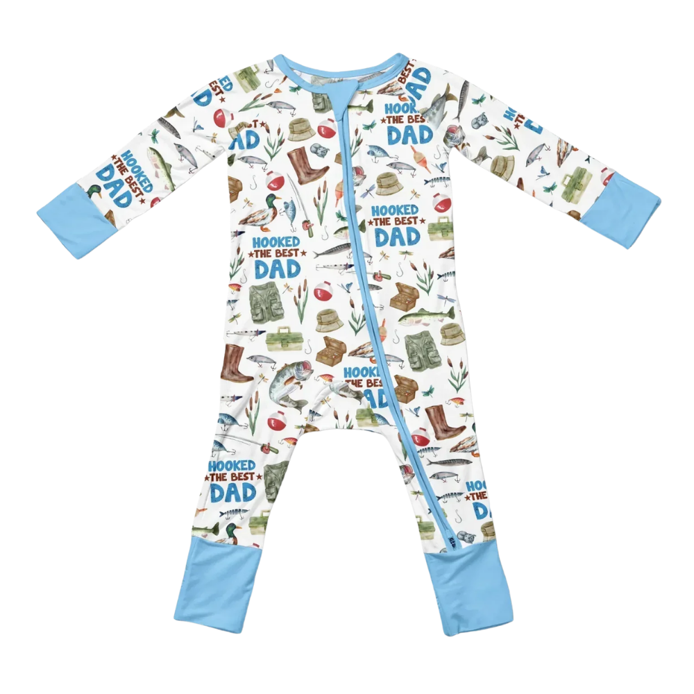 Hooked The Best Dad Baby Romper Convertible Zippy, Fishing Lover Baby Convertible Romper BB0897