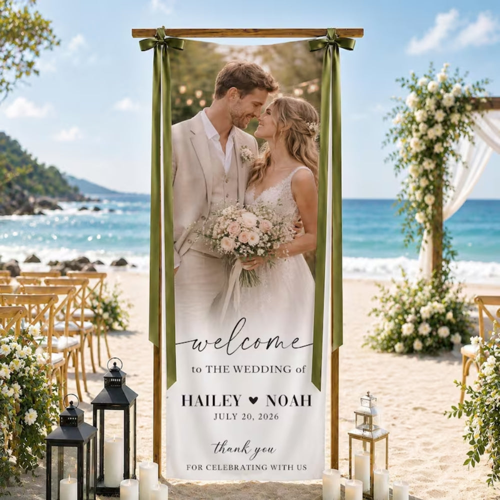 Custom Photo Wedding Fabric Welcome Banner, Personalized Picture Wedding Welcome Sign WD0925