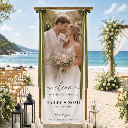 Custom Photo Wedding Fabric Welcome Banner, Personalized Picture Wedding Welcome Sign WD0925
