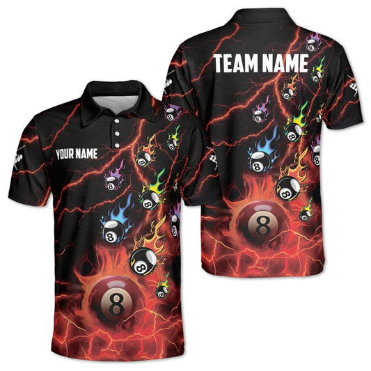 Custom Flame 8 Ball Billiard Polo Shirt For Mens, Custom Flame Billiard Team Shirts BIZ0166