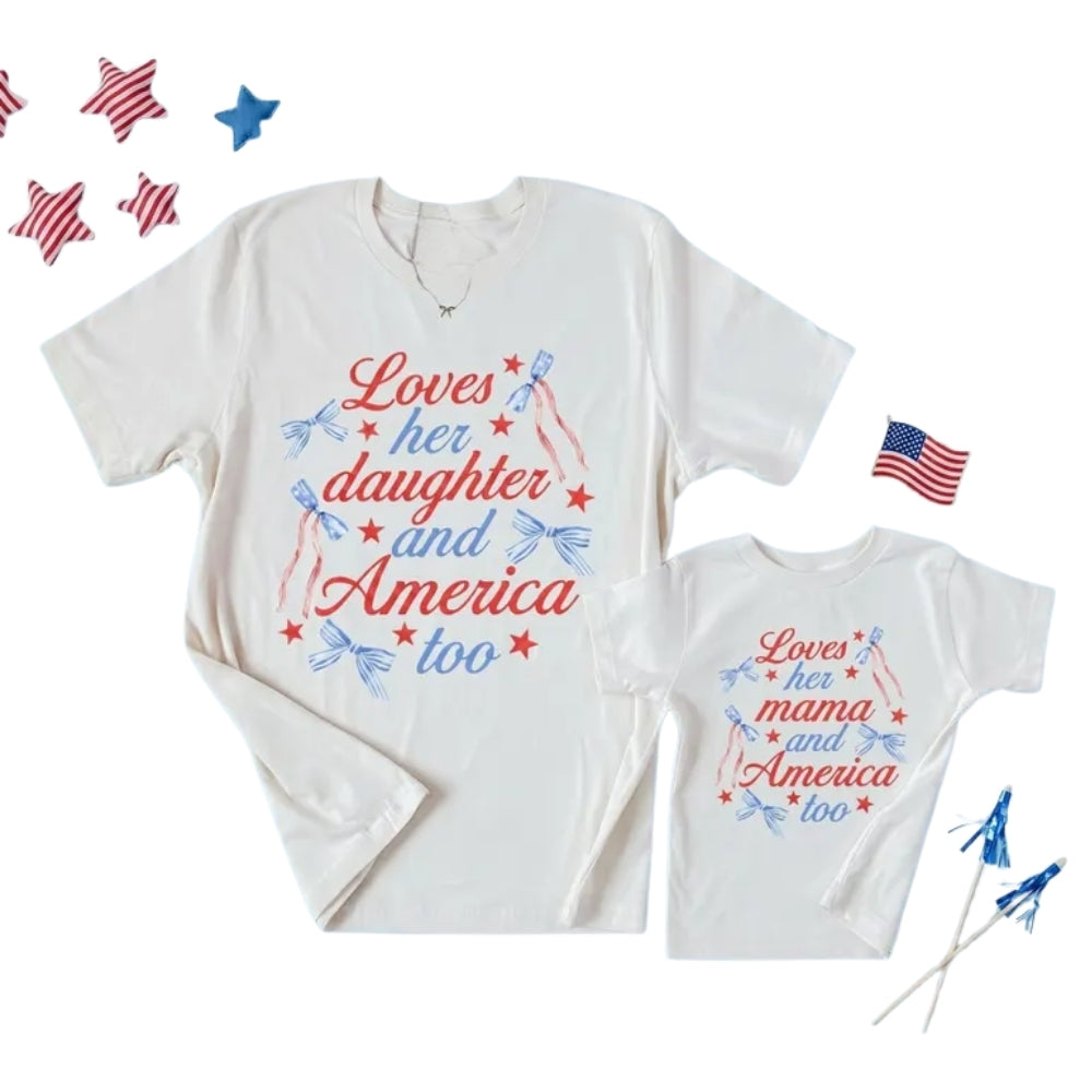 Loves Her Daughter And America Too Loves Her Mama and America Too Matching T Shirt, Mommy And Me Matching 4th Of July Shirts ET0986