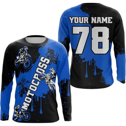 Custom Motocross Black And White Long Sleeve Jersey For Men, Custom MX Racing Jersey MZ0027