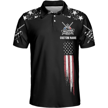 Shut Up And Shoot Custom USA Flag Billiard Men Polo Shirts, Custom Funny Patriotic Billiard Team Shirts BIZ0081