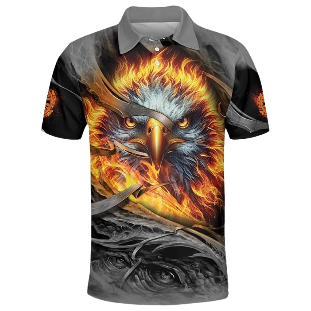 Custom Grey Grunge Eagle Flame Darts Polo Shirt Mens, Custom Flame Eagle Darts Team Shirts DZ0020