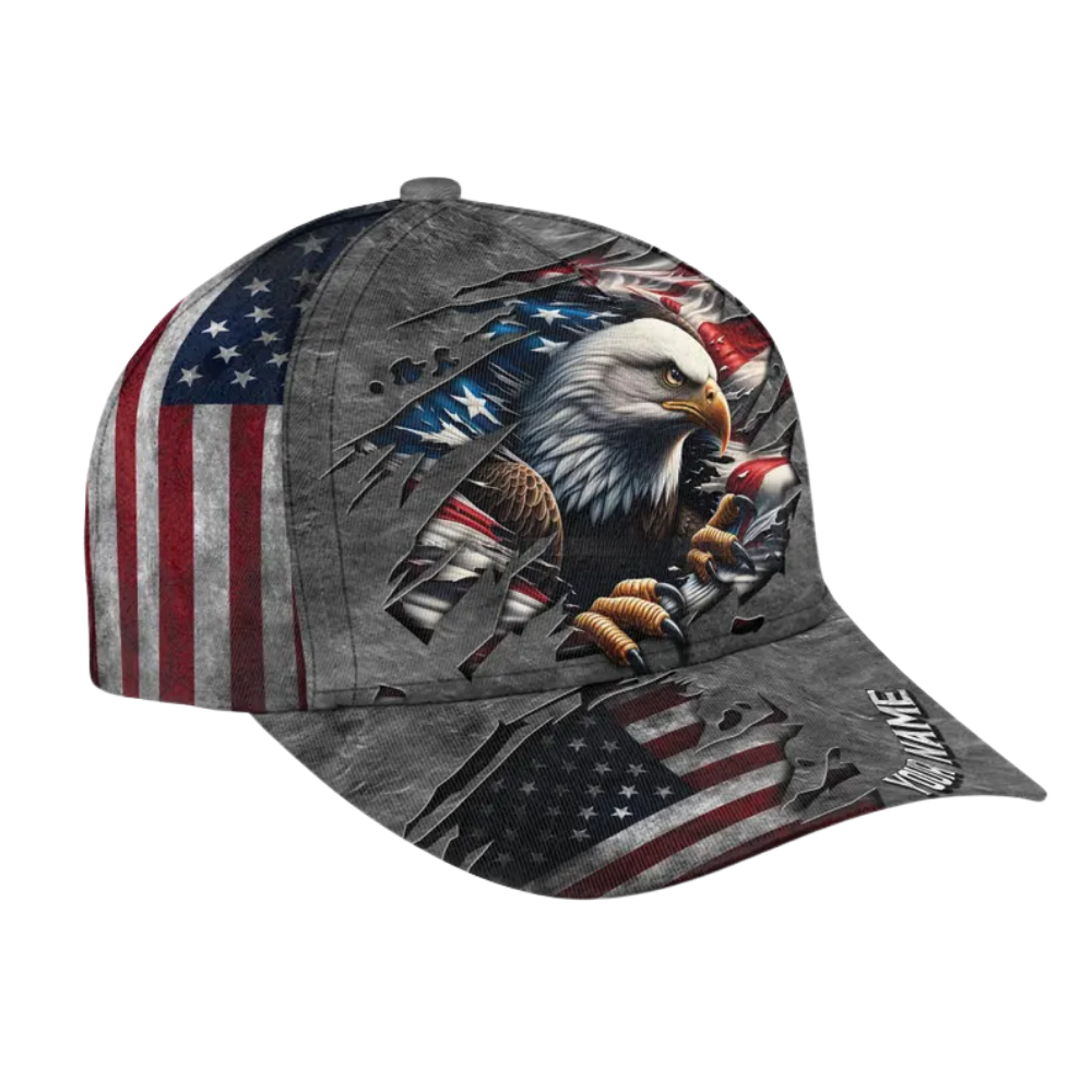 Custom Eagle American Flag 3D Baseball Caps, Custom USA Patriotic Hats Caps CP0135