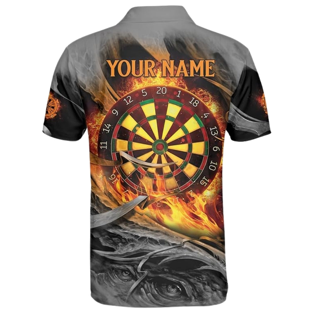 Custom Grey Grunge Eagle Flame Darts Polo Shirt Mens, Custom Flame Eagle Darts Team Shirts DZ0020