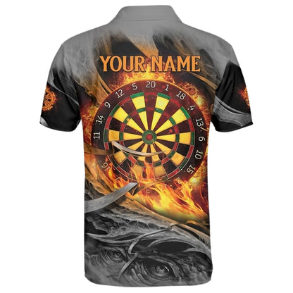 Custom Grey Grunge Eagle Flame Darts Polo Shirt Mens, Custom Flame Eagle Darts Team Shirts DZ0020