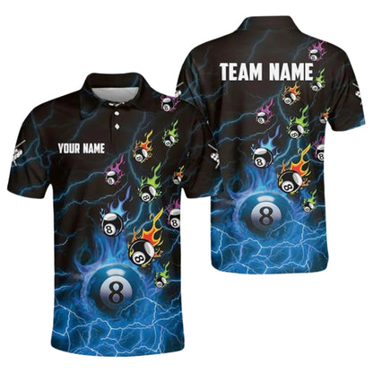 Custom Flame 8 Ball Billiard Polo Shirt For Mens, Custom Flame Billiard Team Shirts BIZ0166