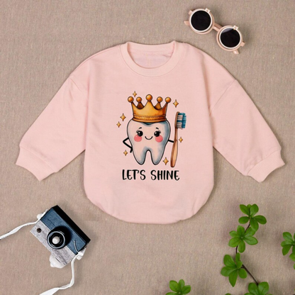 Let's Shine Tooth Baby Romper Sweatshirt, Dentist Baby Romper Sweater BB0480