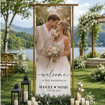 Custom Photo Wedding Fabric Welcome Banner, Personalized Picture Wedding Welcome Sign WD0925