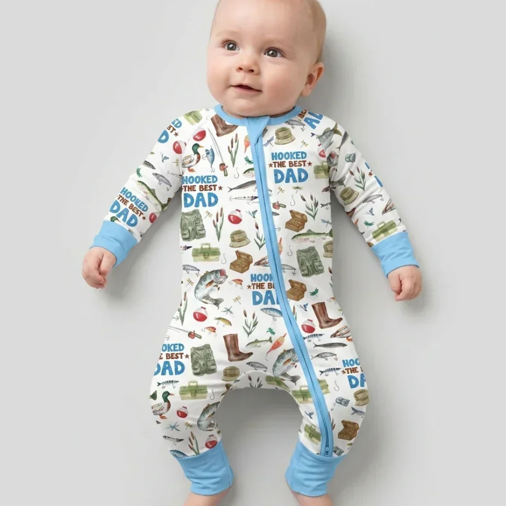 Hooked The Best Dad Baby Romper Convertible Zippy, Fishing Lover Baby Convertible Romper BB0897