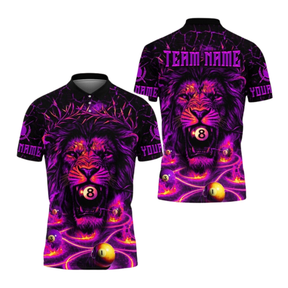 Custom Lion 8 Ball Billiard Polo Shirt For Men, Custom Lion Billiard Team Shirts BIE0048