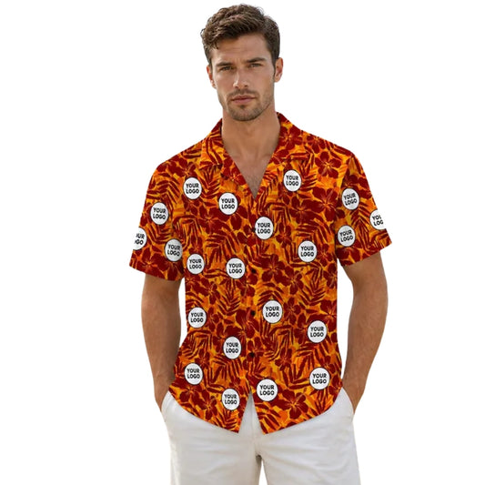 Orange Hibiscus Custom Logo Hawaiian Shirt For Men Women, Custom Logo Tropical Hawaiian Shirts HE0257