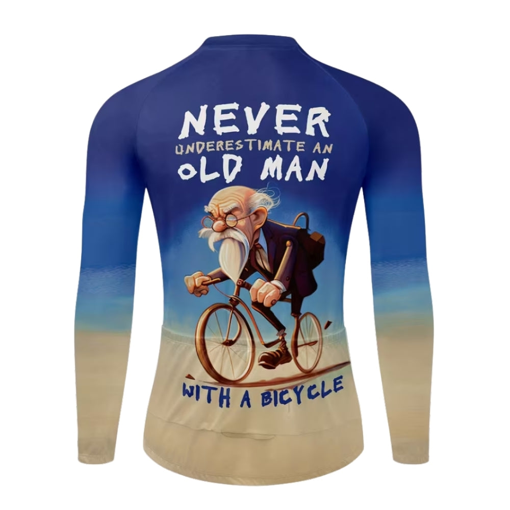 Never Underestimate An Old Man With A Bicycle Long Sleeve Men's Jersey, Funny Cycling Jersey For Mens CZ0068