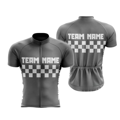 Custom Grey Checkered Short Sleeve Cycling Jersey For Men, Custom Team Cycling Jerseys CG0501