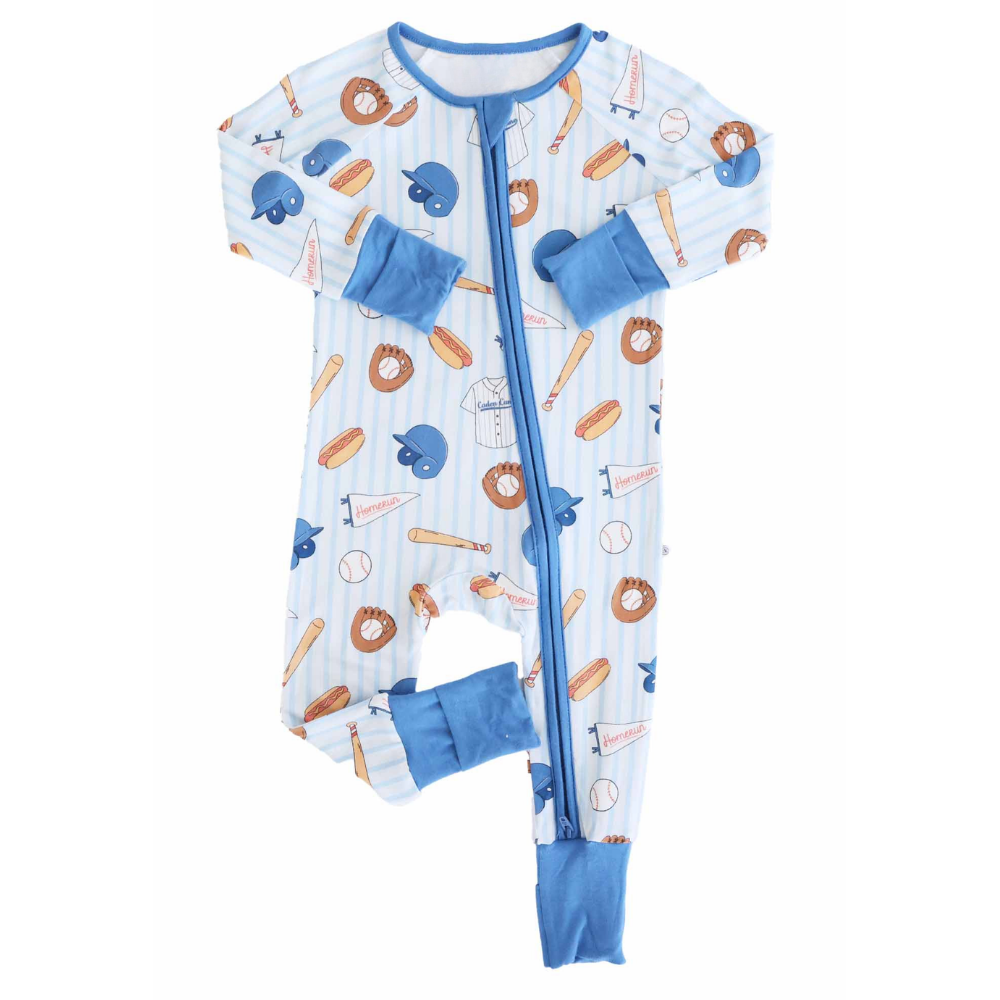 Baseball Blue Baby Convertible Zipper Romper, Baseball Baby Boy Romper Convertible BB0836