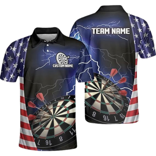 Custom USA Flag Thunder Darts Polo Shirt For Mens, Custom Patriotic Darts Shirts For Team DZ0019