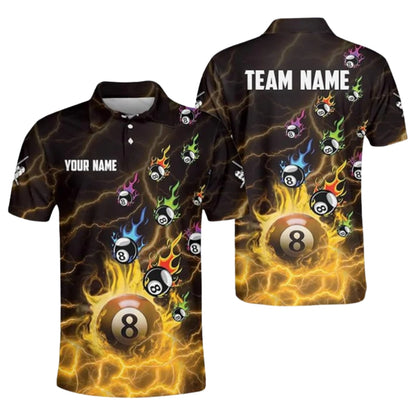 Custom Flame 8 Ball Billiard Polo Shirt For Mens, Custom Flame Billiard Team Shirts BIZ0166