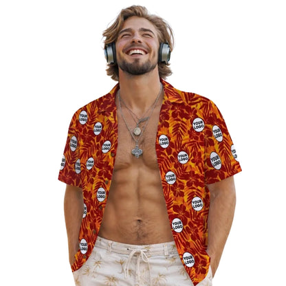 Orange Hibiscus Custom Logo Hawaiian Shirt For Men Women, Custom Logo Tropical Hawaiian Shirts HE0257
