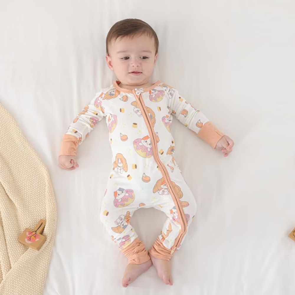 Cat And Bread Baby Romper With Convertible Zipper, Cat Baby Convertible Romper BB0614