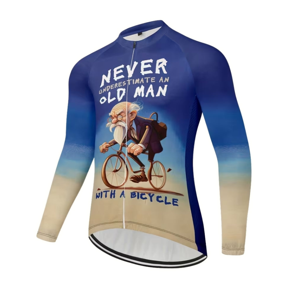 Never Underestimate An Old Man With A Bicycle Long Sleeve Men's Jersey, Funny Cycling Jersey For Mens CZ0068