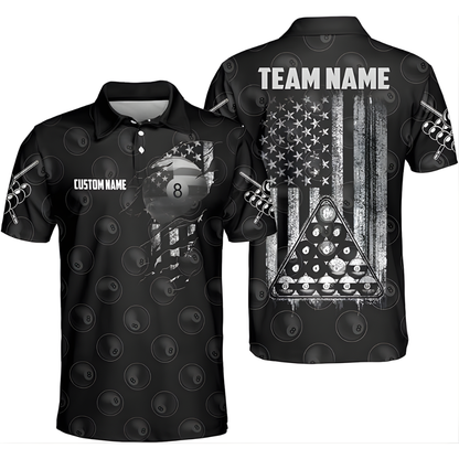 Custom American Flag 8 Ball Billiard Men Polo Shirt, Custom Patriotic Billiard Shirts For Team BIZ0082