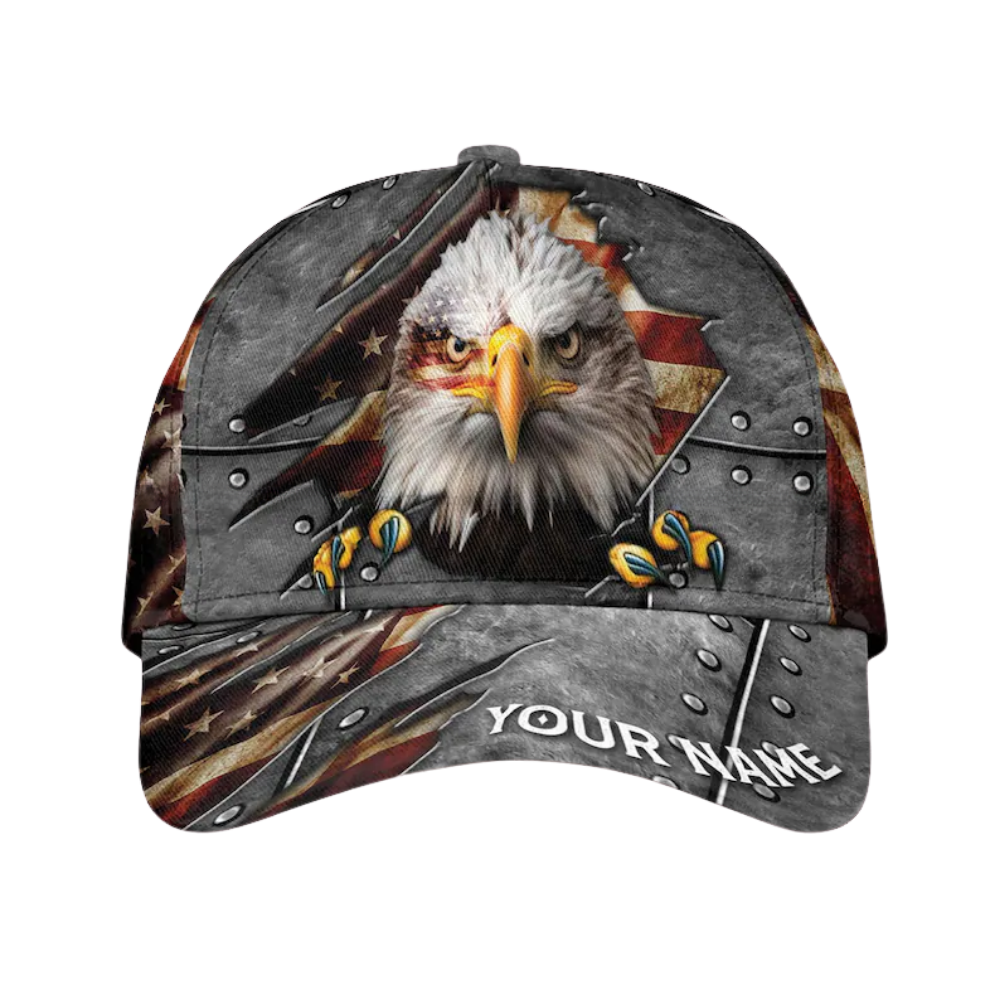 Custom Name Eagle US Flag 3D Baseball Cap, Custom American Patriotic Caps Hats CP0136