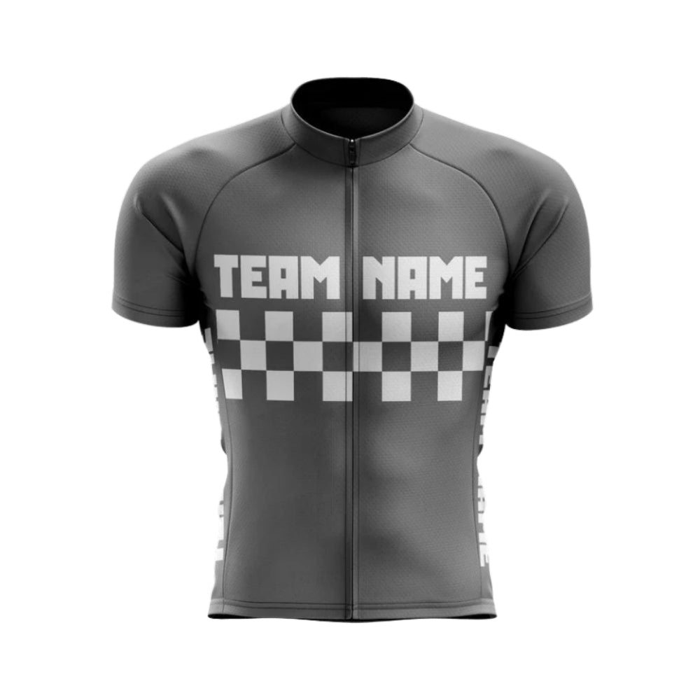 Custom Grey Checkered Short Sleeve Cycling Jersey For Men, Custom Team Cycling Jerseys CG0501