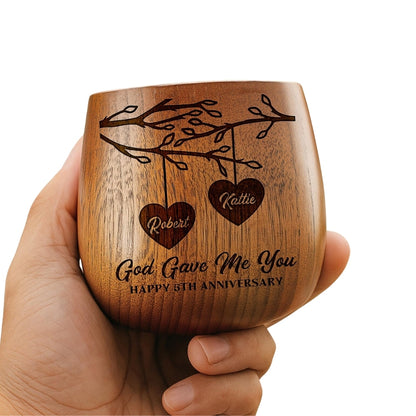 God Gave Me You Custom 5th Anniversary Wedding Wooden Whiskey Glass, Personalized 5th Anniversary Wood Whiskey Glass WD0050