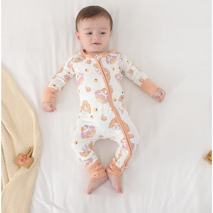 Cat And Bread Baby Romper With Convertible Zipper, Cat Baby Convertible Romper BB0614