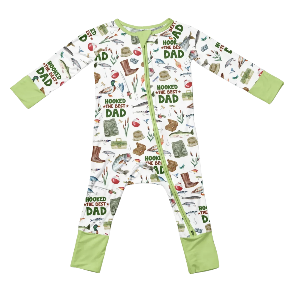 Hooked The Best Dad Baby Romper Convertible Zippy, Fishing Lover Baby Convertible Romper BB0897