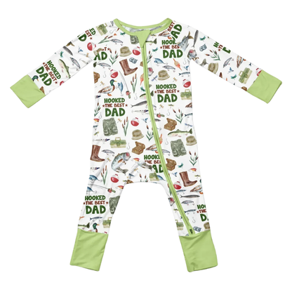 Hooked The Best Dad Baby Romper Convertible Zippy, Fishing Lover Baby Convertible Romper BB0897