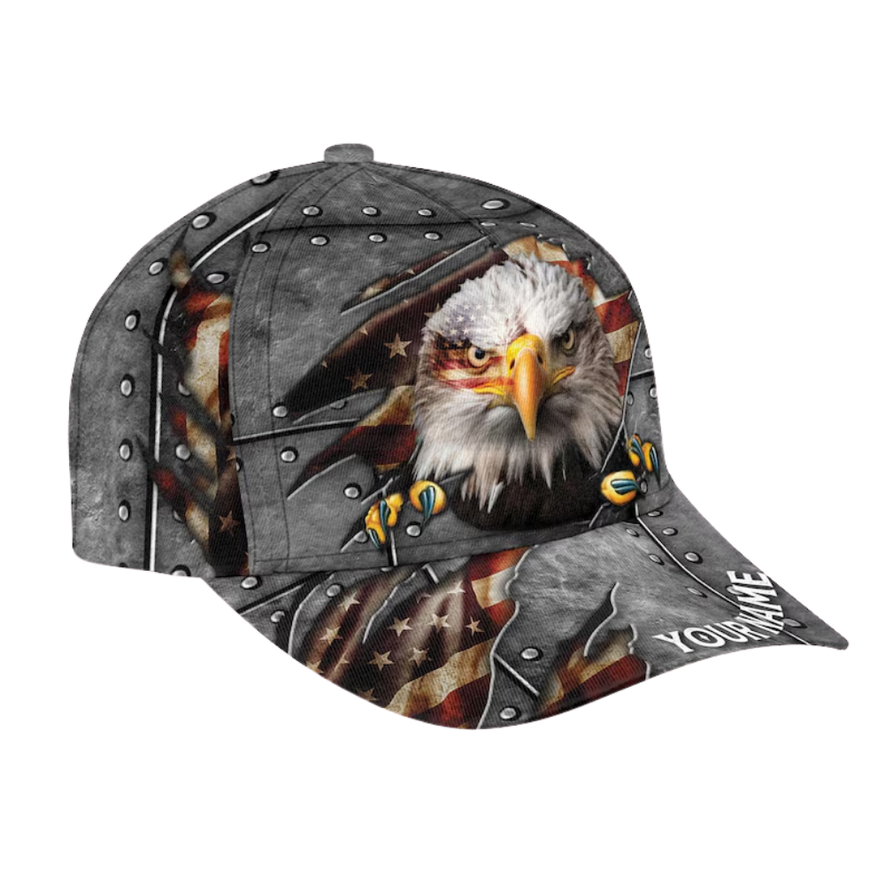 Custom Name Eagle US Flag 3D Baseball Cap, Custom American Patriotic Caps Hats CP0136