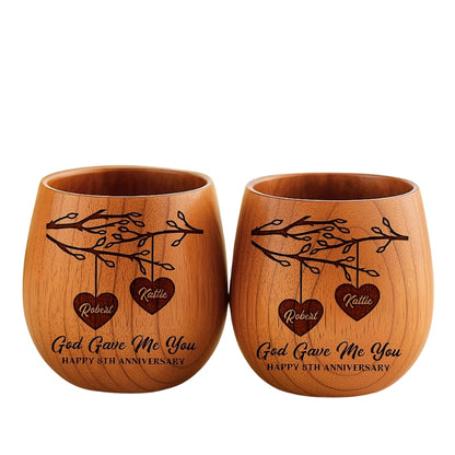 God Gave Me You Custom 5th Anniversary Wedding Wooden Whiskey Glass, Personalized 5th Anniversary Wood Whiskey Glass WD0050